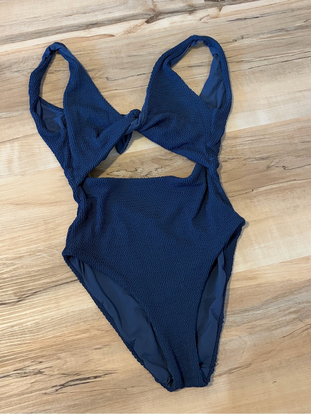 Malai Navy Textured One-Piece Swimsuit with Front Knot